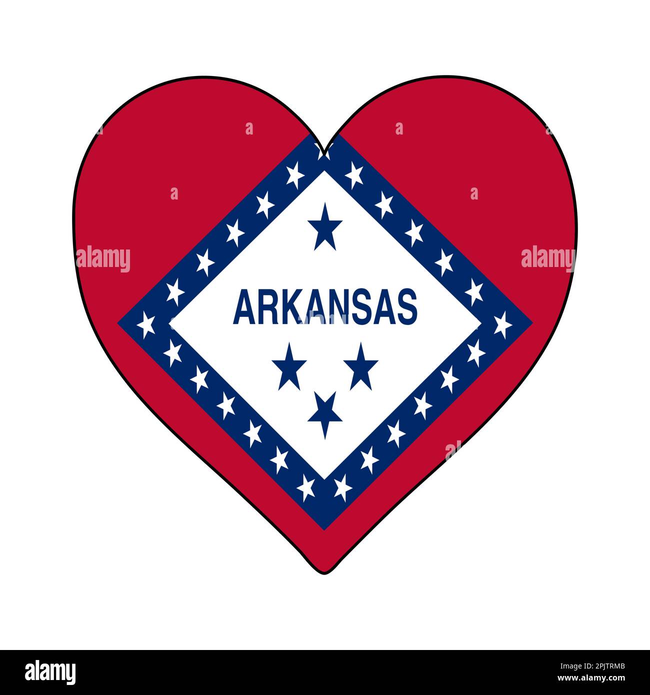 Arkansas Heart Shape Flag. Amate l'Arkansas. Visita l'Arkansas. Nord America. America. Disegno grafico dell'illustrazione vettoriale. Illustrazione Vettoriale