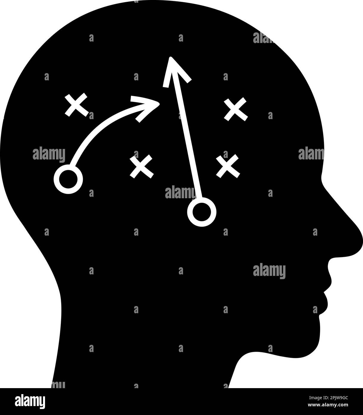L'icona piatta di una strategia markup in una testa umana come un concetto di sviluppato un piano Illustrazione Vettoriale