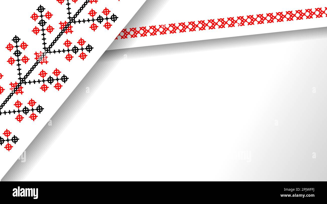 Ucraino folk semplice stratificato sfondo vettoriale, banner, poster. Sfondo moderno e minimalista nei colori rosso e nero. Pixel art, vyshyvanka, croce Illustrazione Vettoriale