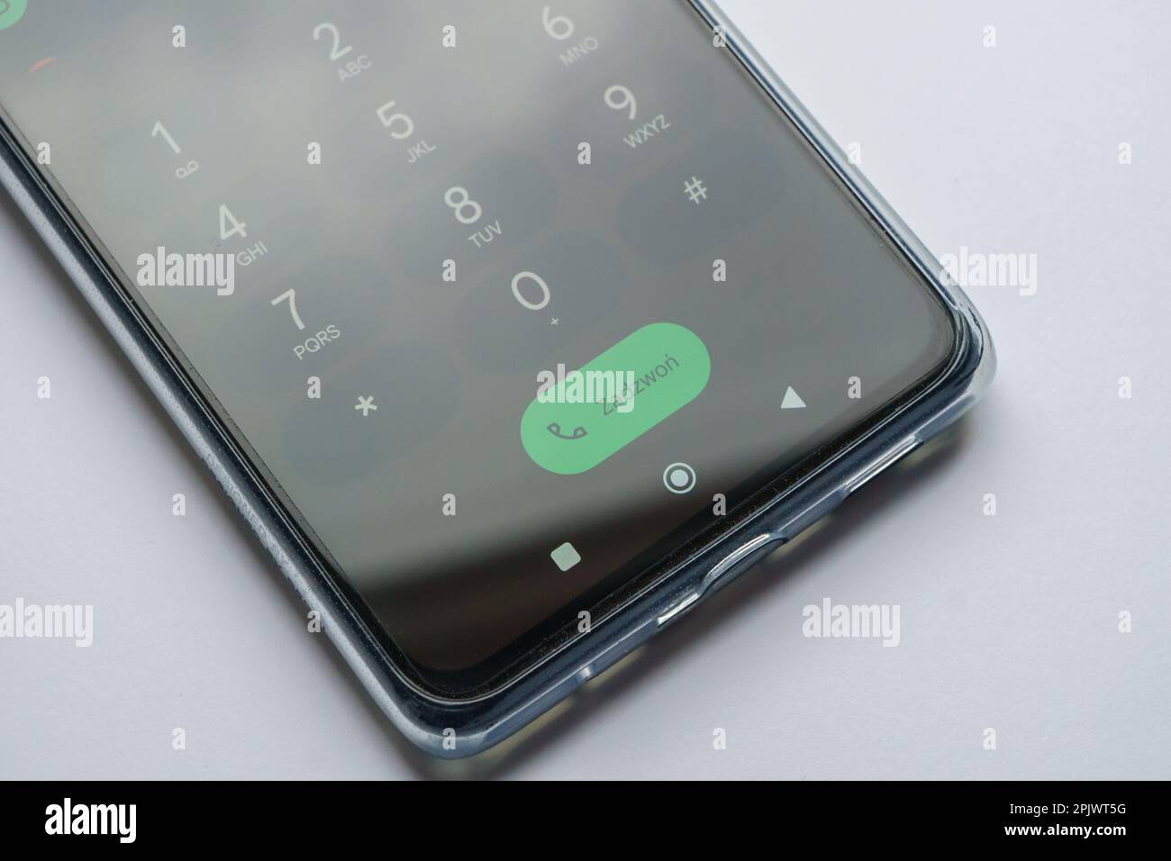 Schermo dello smartphone - Dialer con pulsante verde di chiamata in polacco Foto Stock