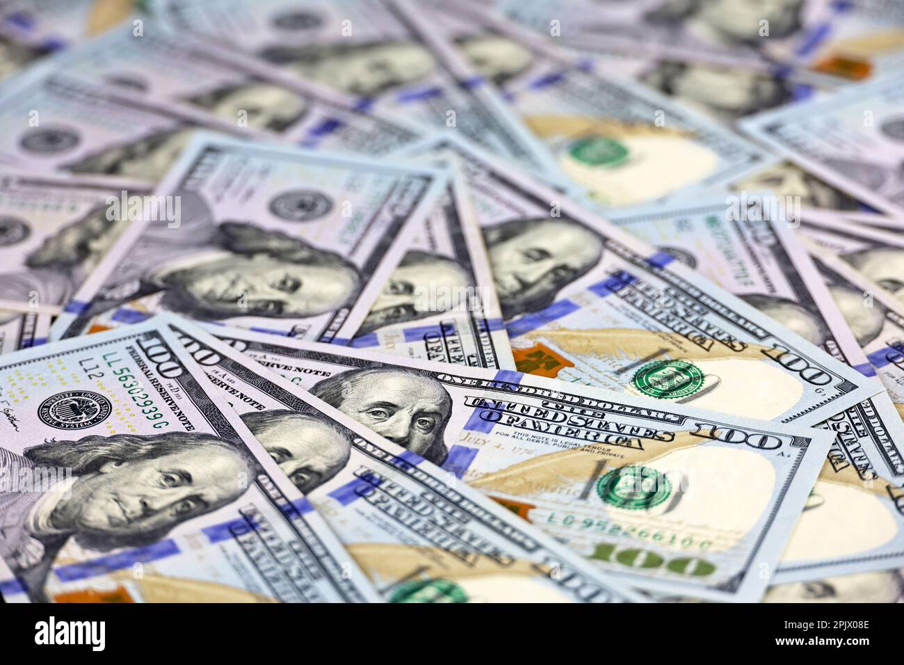 Banconote IN dollari USA, valuta cartacea per background. Concetto di economia americana e globale, tasso di cambio Foto Stock