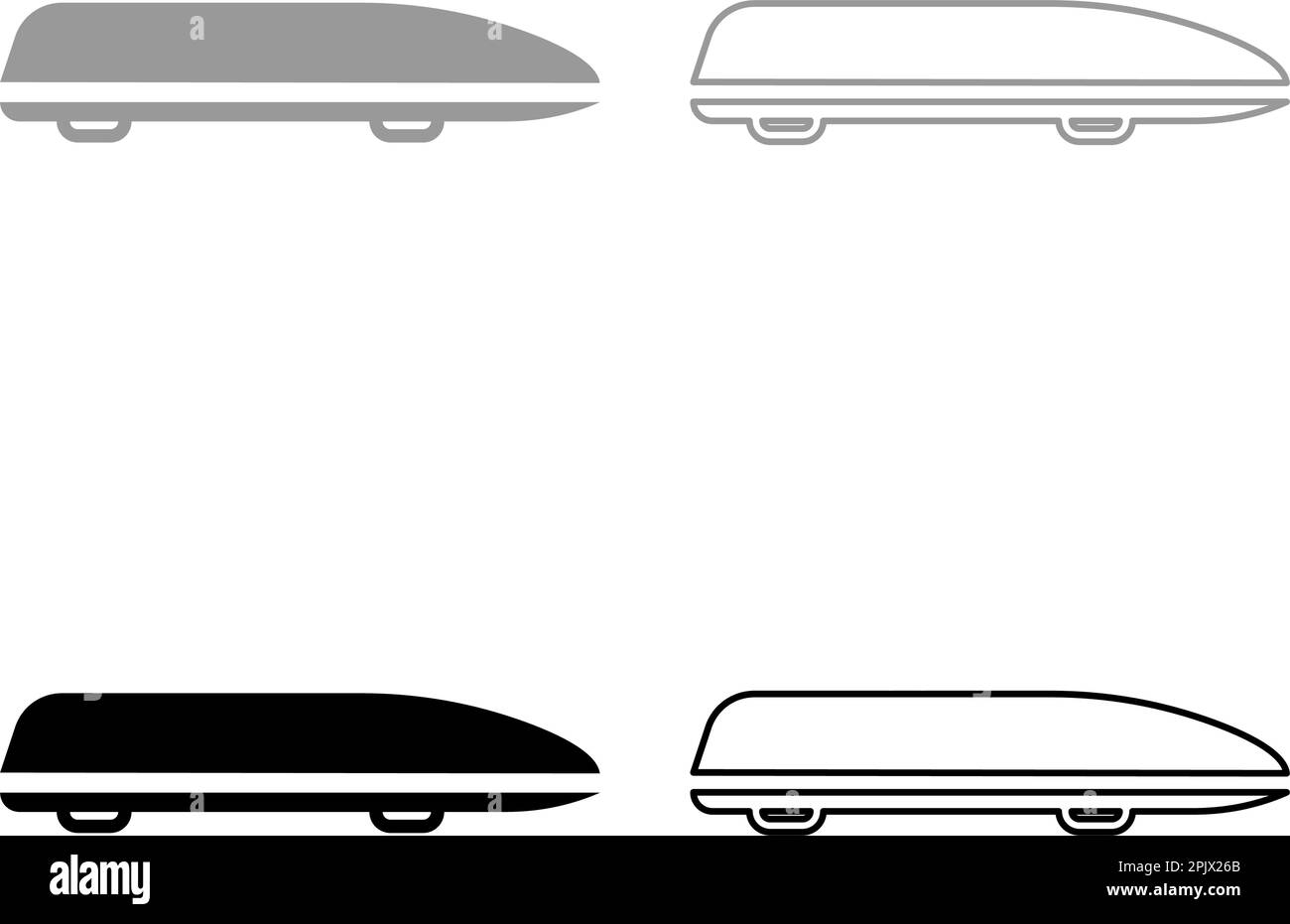 Car box auto portapacchi carico bagagliaio cargo carrobox set icona grigio nero colore vettore illustrazione immagine semplice riempimento solido contorno linea sottile Illustrazione Vettoriale