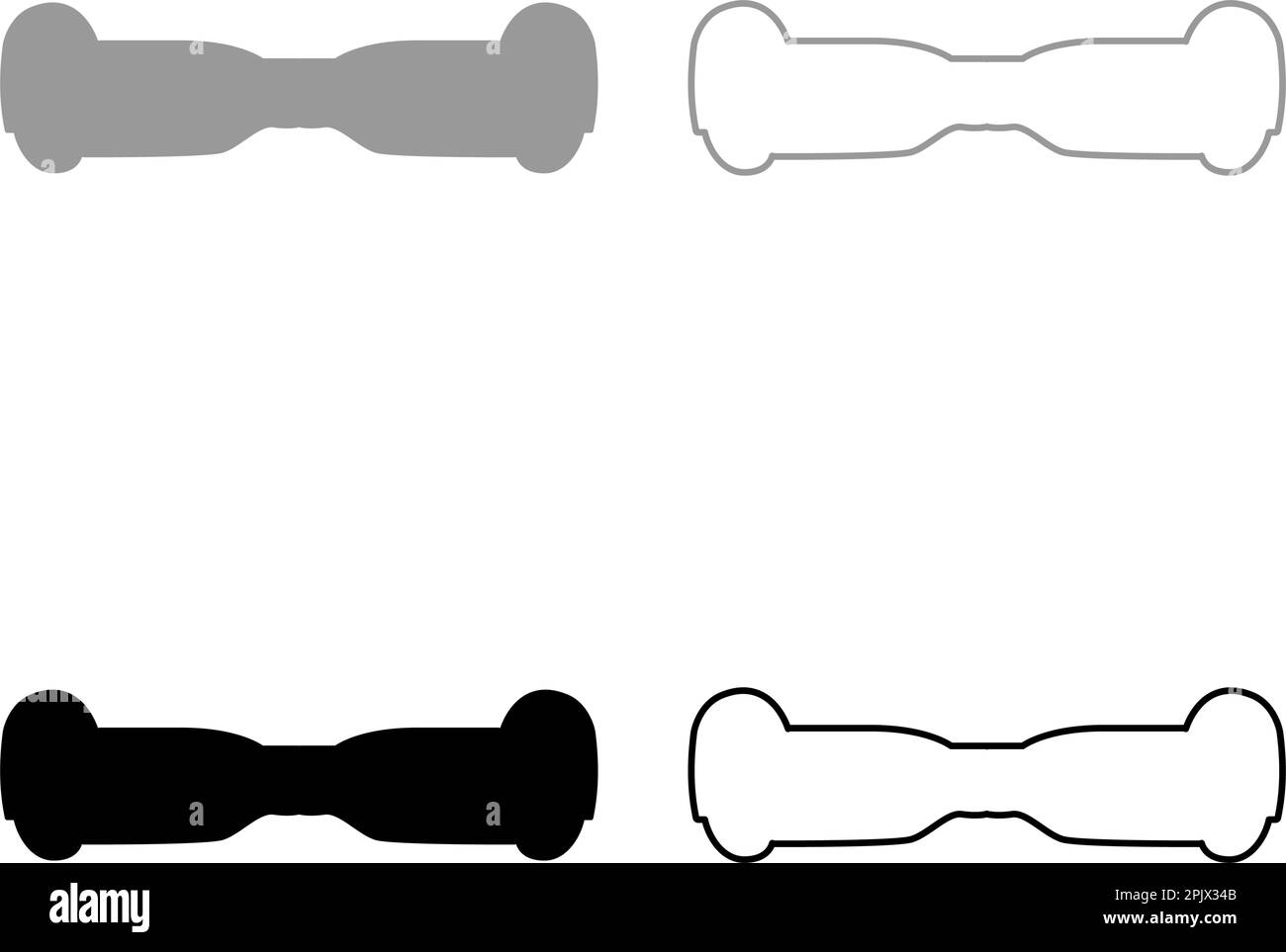 Girobordo scooter hoverboard due ruote elettriche auto bilanciamento eco set icona grigio nero colore vettore illustrazione immagine semplice riempimento solido contorno Illustrazione Vettoriale