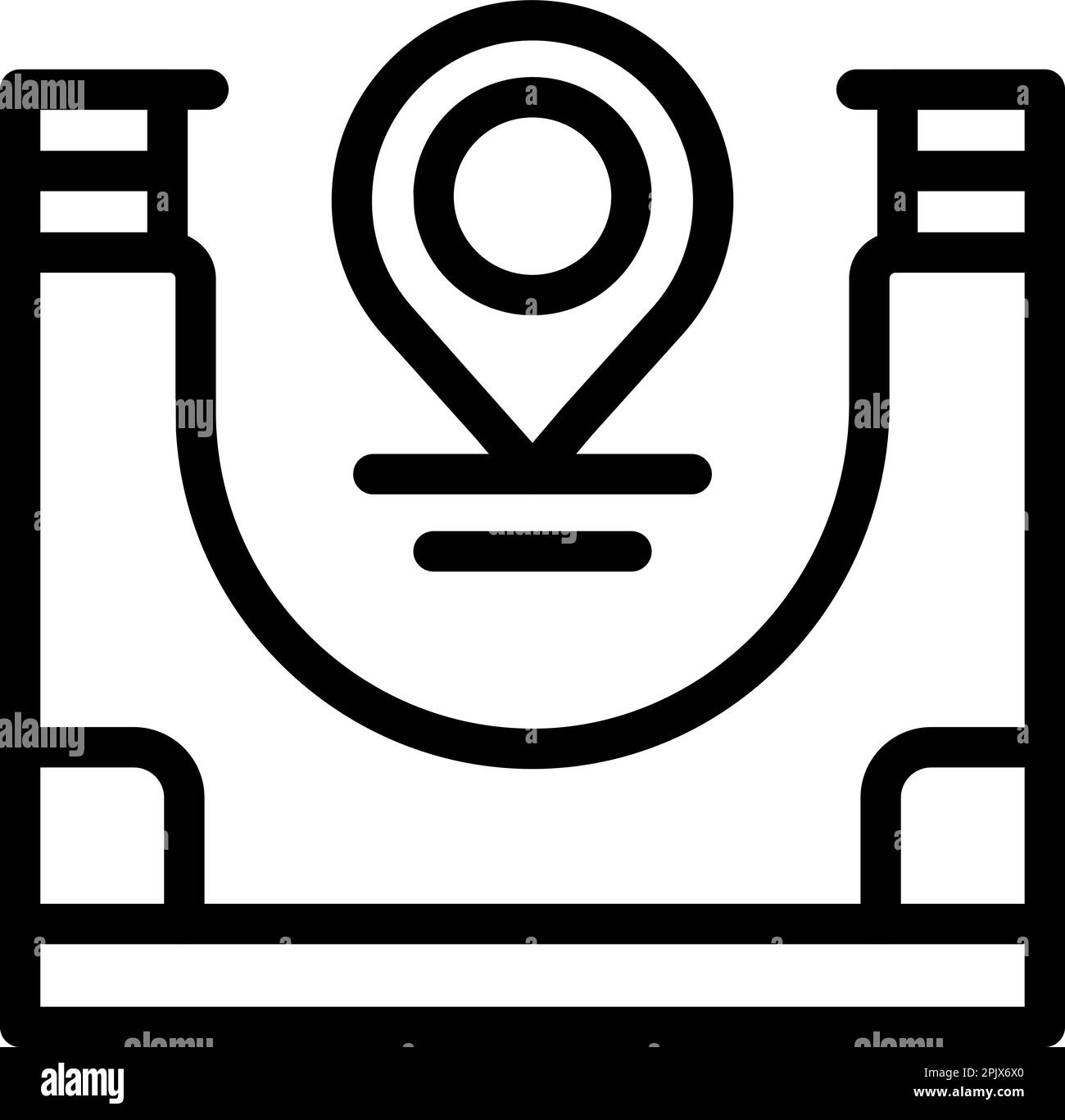 Icona di posizione del parco di pattinaggio vettore di contorno. Rampa di pattinaggio. Città attiva Illustrazione Vettoriale