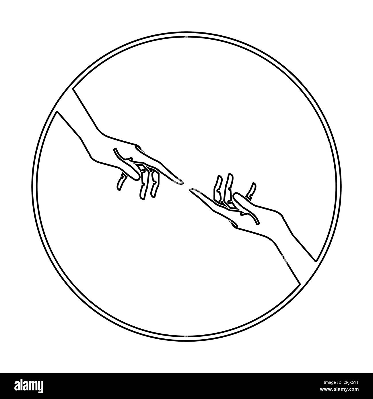 Mani di un uomo e di un dio con le dita circa per toccare Vector Illustrazione delle mani. Sezione affresco la creazione di Adamo. Illustrazione Vettoriale