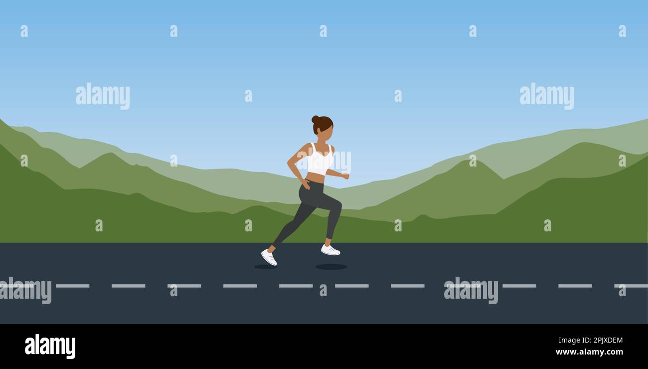 ragazza jogging sul paesaggio di montagna sport all'aperto Illustrazione Vettoriale