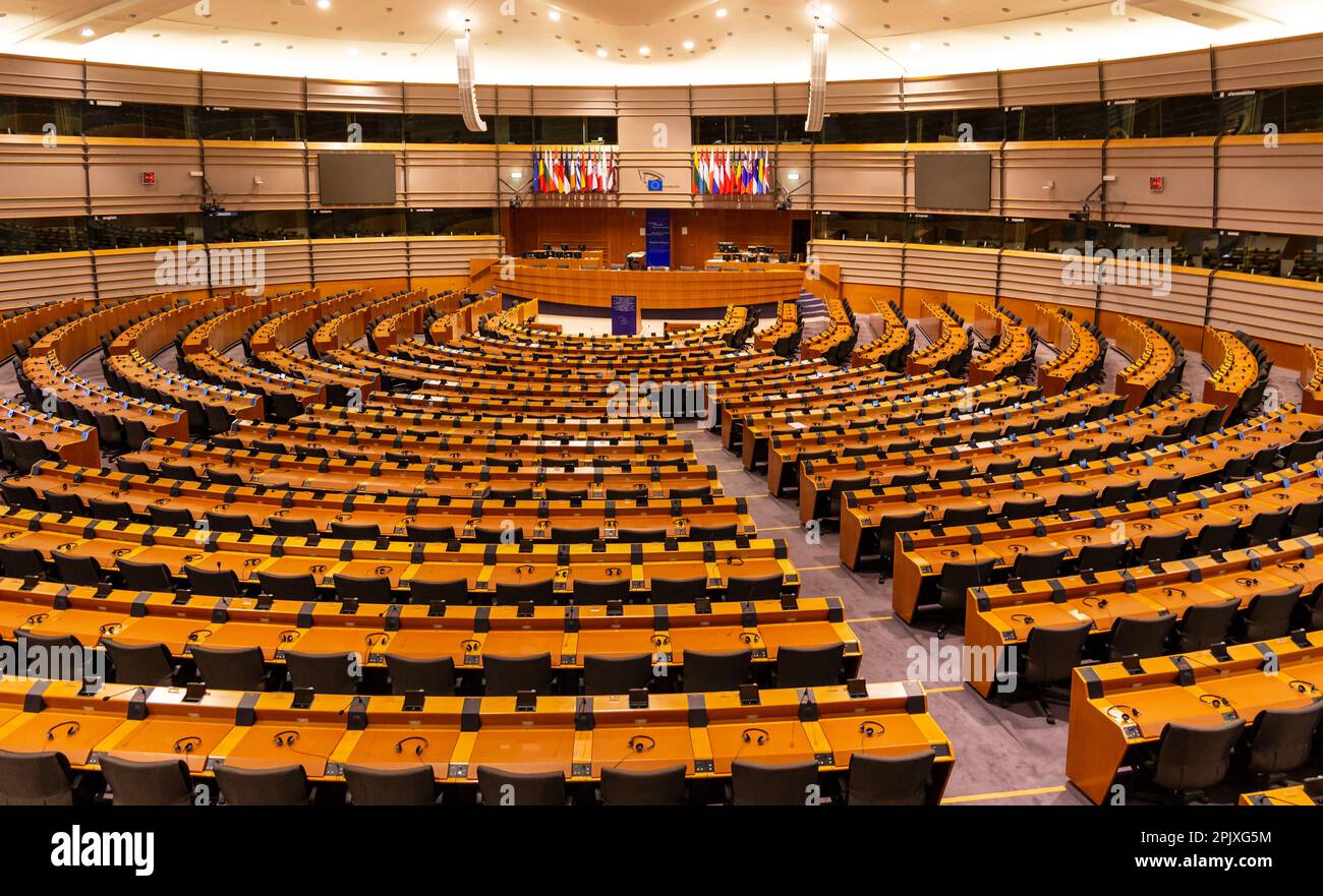 La sala del Parlamento europeo a Bruxelles. Belgio - 30 luglio 2014. Foto Stock