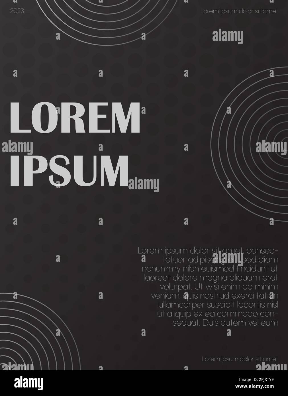 Modello di poster monocromatico in stile minimalista con cerchi lineari astratti e motivo a punti. Modello pubblicitario, copertina del libro, scheda. Vettore ill Illustrazione Vettoriale