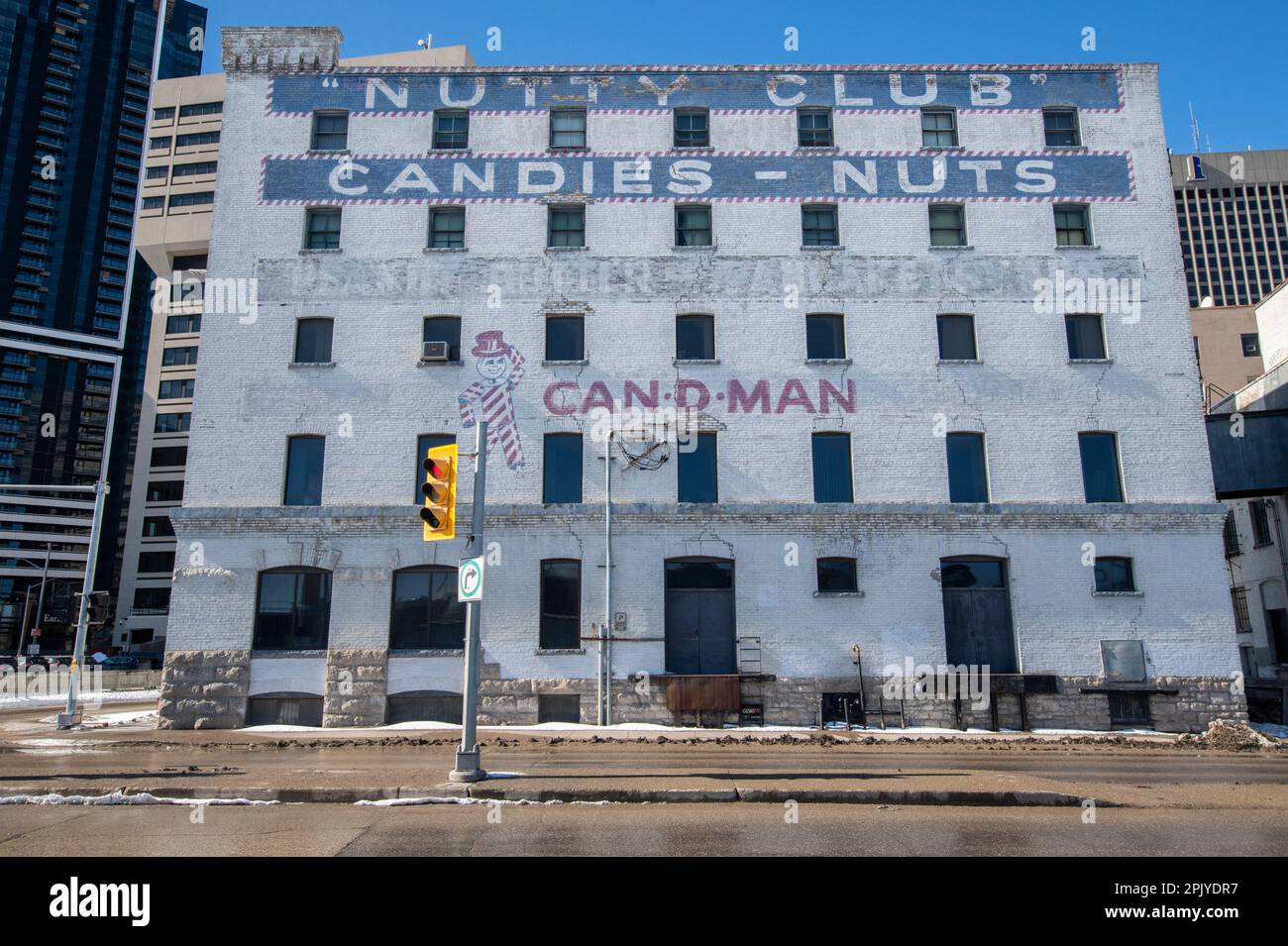 Murale Can-d-man di Nutty Club a Winnipeg, Manitoba, Canada Foto Stock
