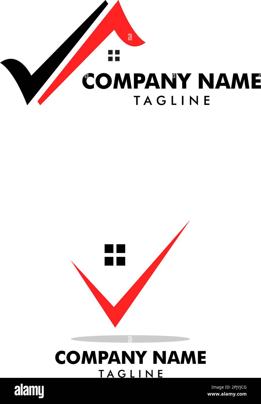 Set di modelli di logo del marchio immobiliare con segno di spunta Illustrazione Vettoriale