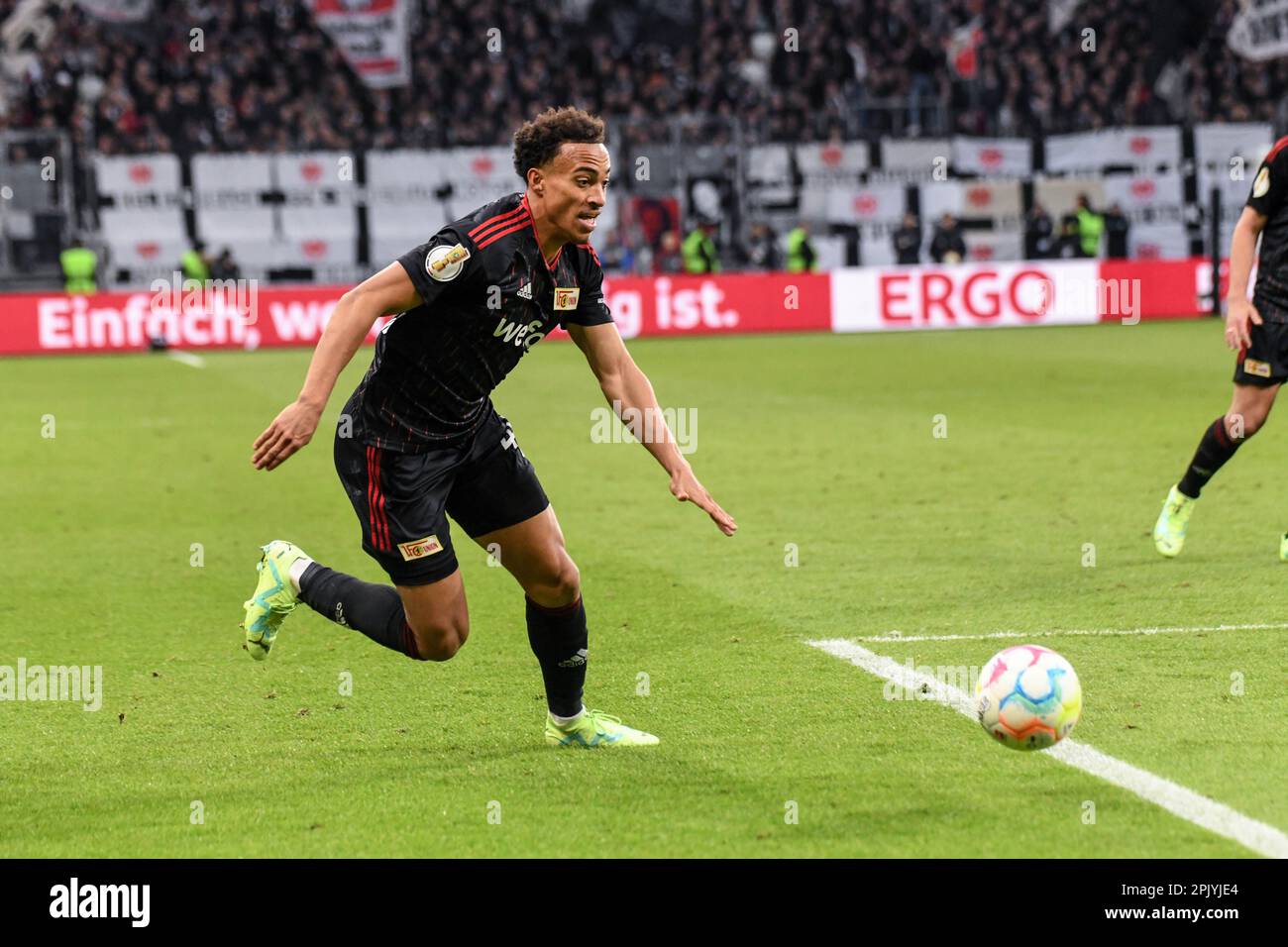 Deutschland ,Frankfurt am Main, Deutsche Bank Park - 4 Apr 2023 - Fussball, DFB Pokal - Eintracht Frankfurt vs Union Berlin Image: Jamie Leweling (Union Berlin, #40) in azione. Foto Stock