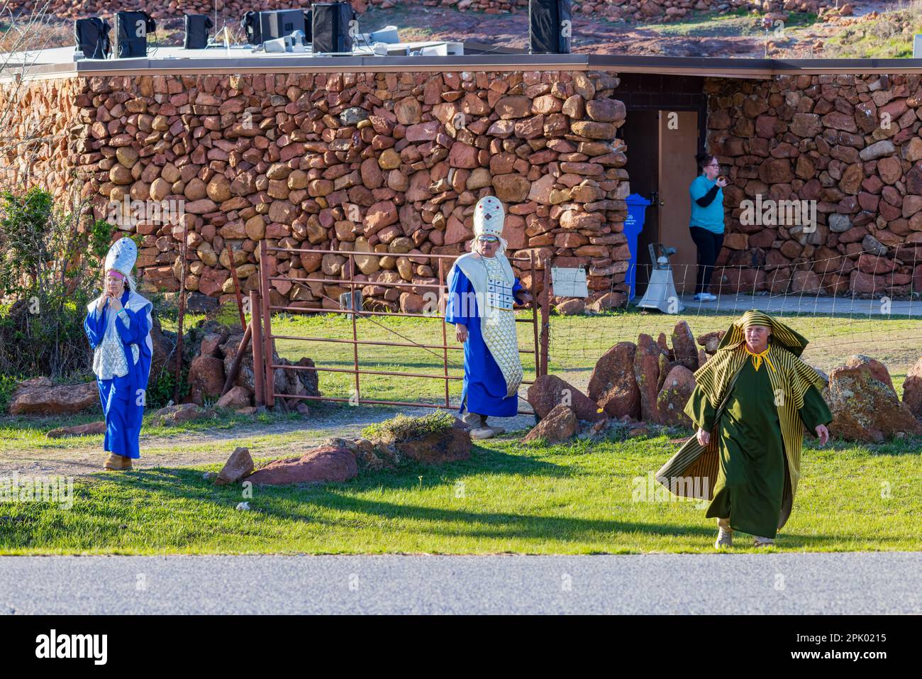 Oklahoma, Apr 1 2023 - persone che si preparano per il Pageant di pasqua al Wichita Mountains National Wildlife Refuge Foto Stock