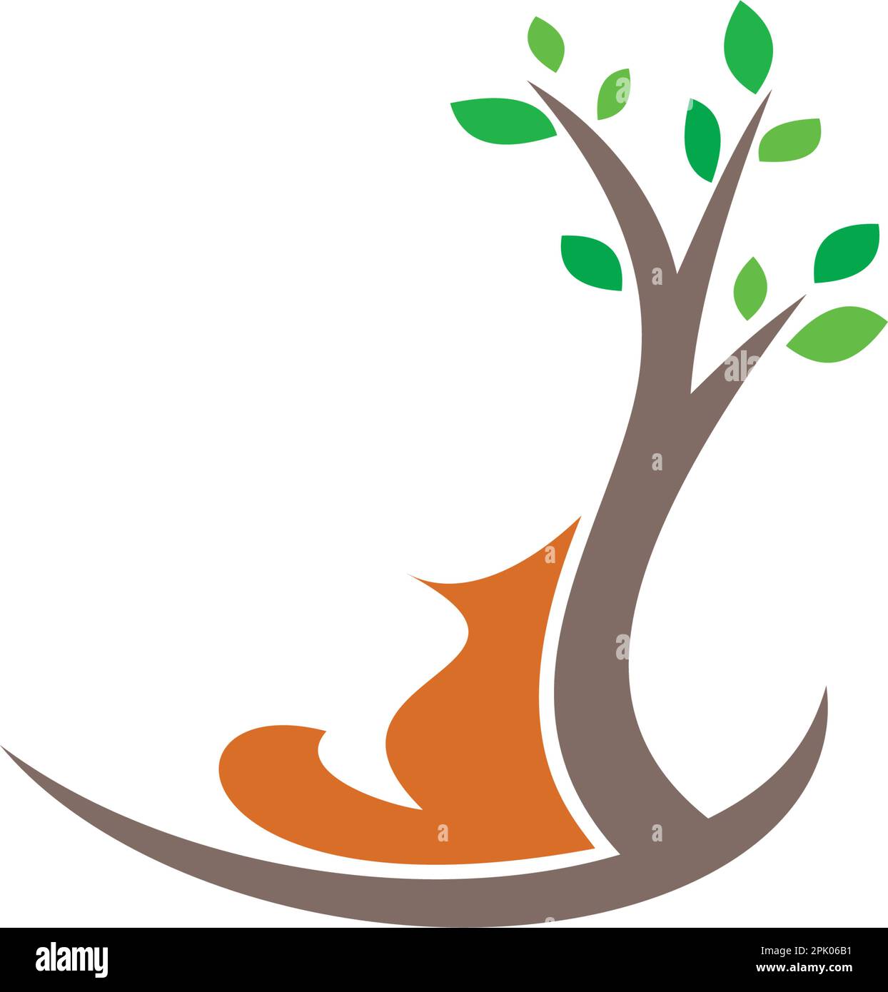 fox sotto l'albero vettore logo clipart disegno Illustrazione Vettoriale