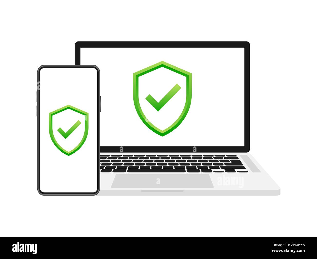 Protezione dei dati. Sicurezza informatica. Icona schermo con segno di spunta Illustrazione Vettoriale