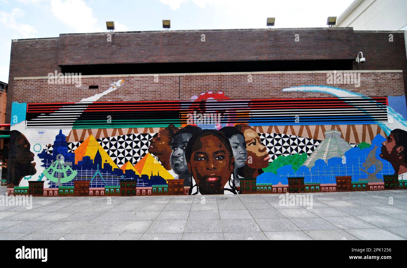 Murales colorati a Harlem, Manhattan, New York City, USA. Foto Stock