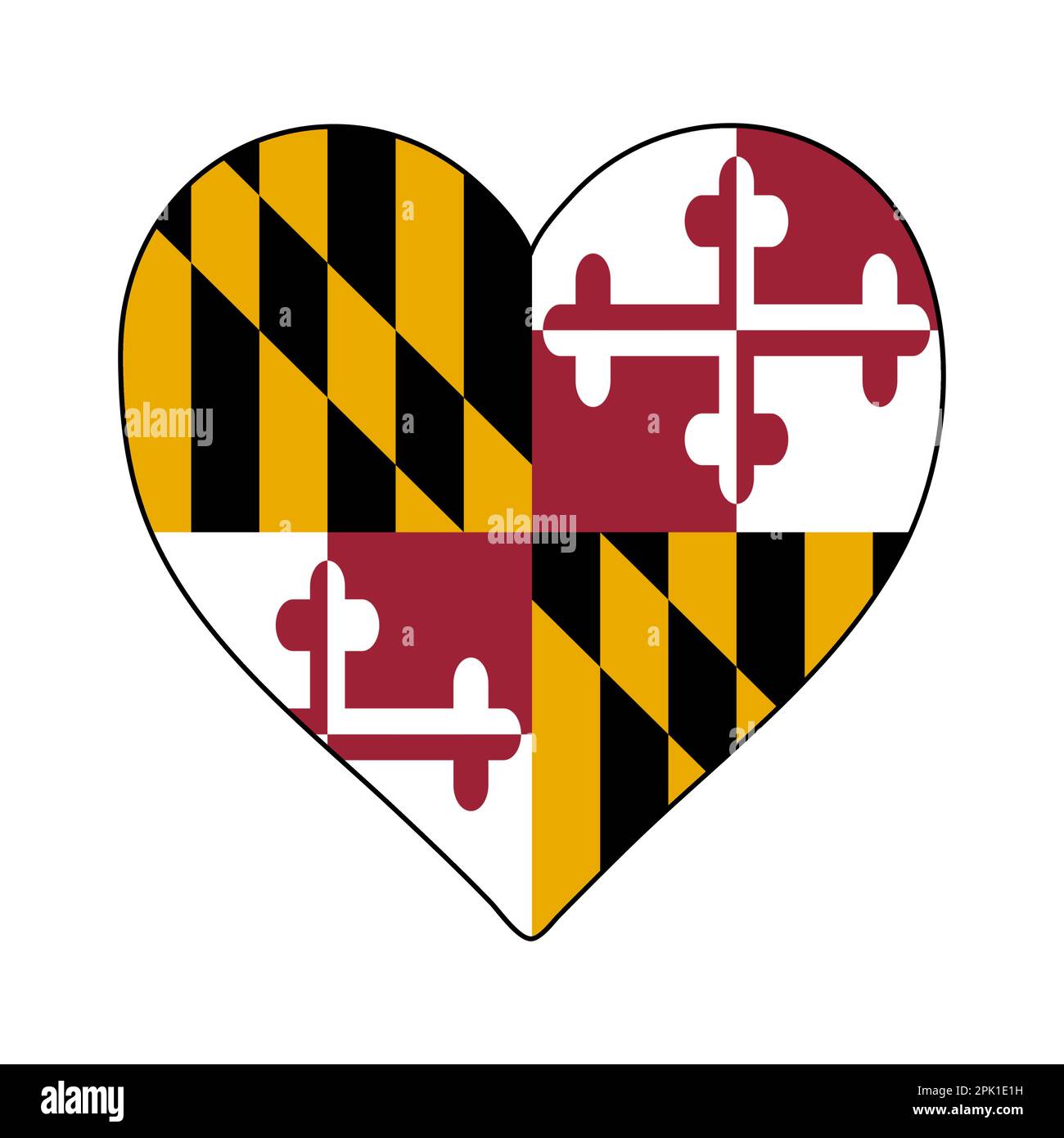 Maryland Heart Shape Flag. Amore Maryland. Visita Maryland. Nord America. America. Disegno grafico dell'illustrazione vettoriale. Illustrazione Vettoriale