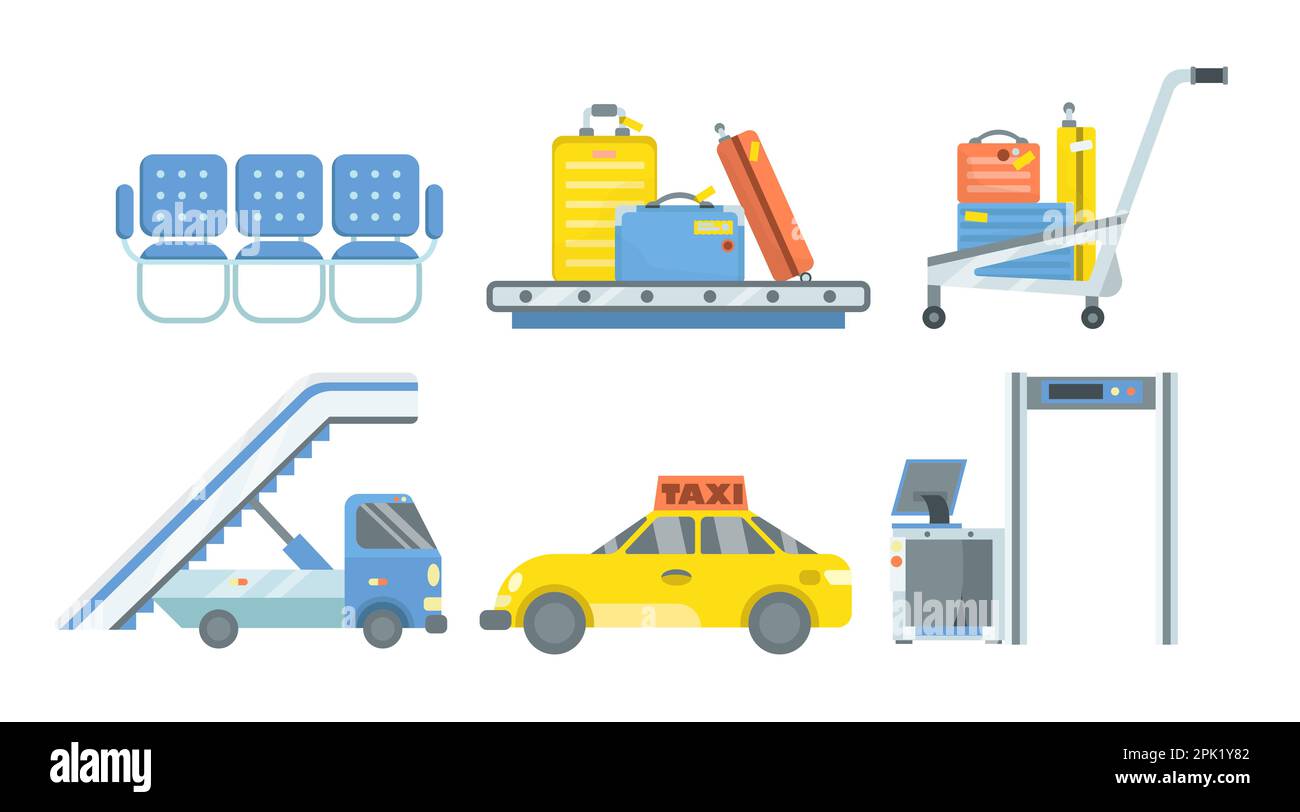 Set di illustrazioni cartoni animati degli elementi terminali AirPort Illustrazione Vettoriale