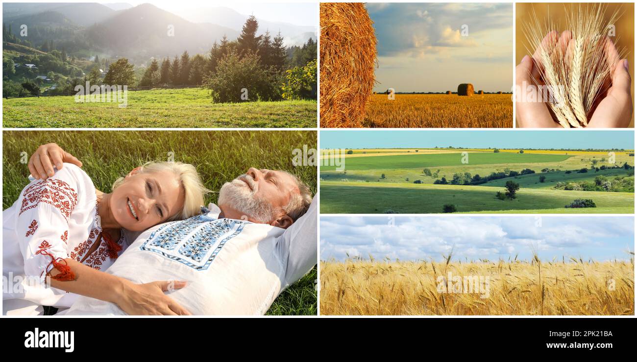 Collage con diverse belle foto dedicate alla cultura Ucraina. Design del banner Foto Stock