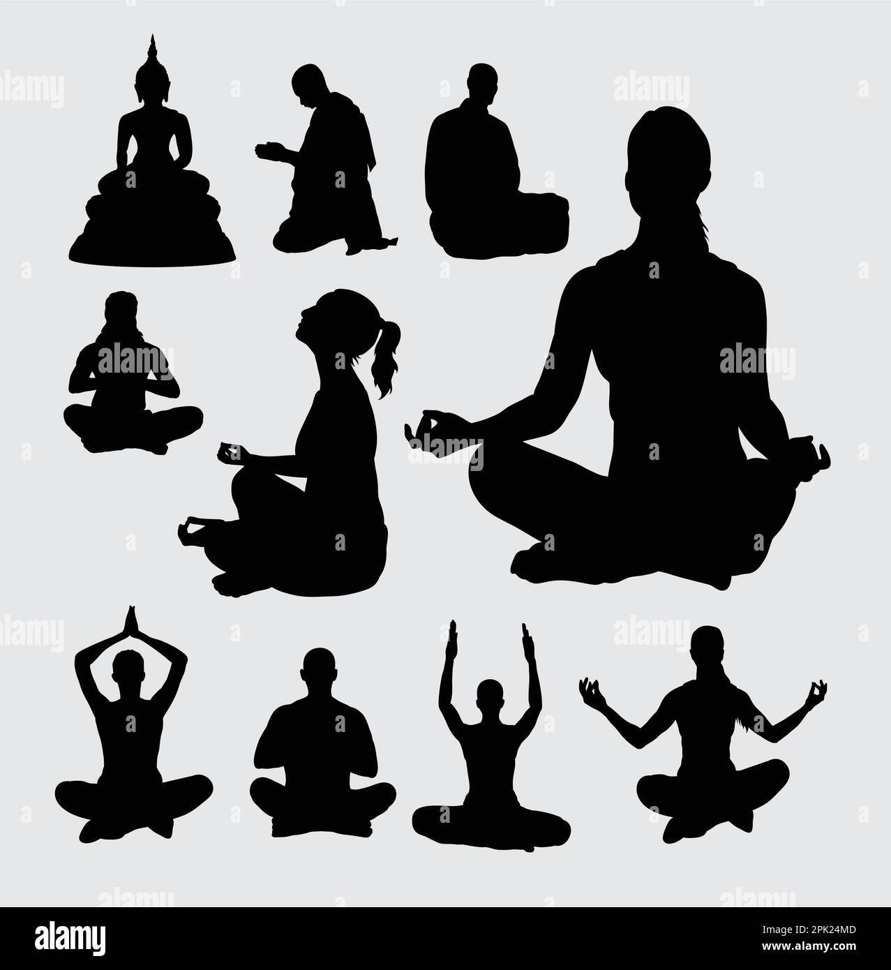 Meditazione persone silhouettes Illustrazione Vettoriale