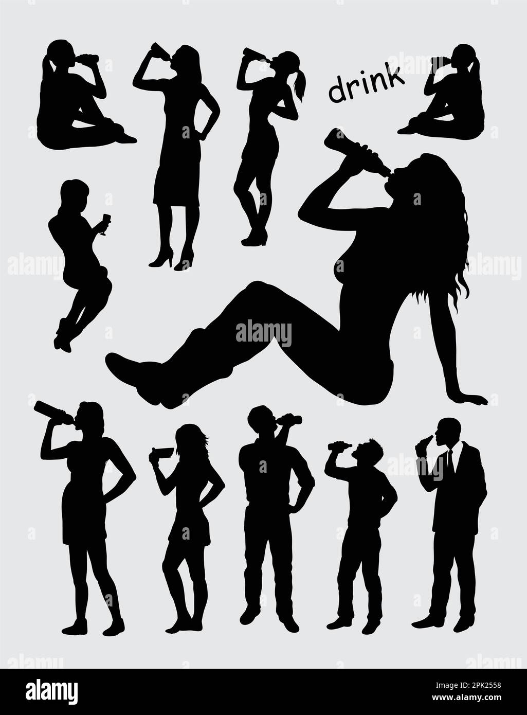 Abbeveranti silhouette maschili e femminili Illustrazione Vettoriale