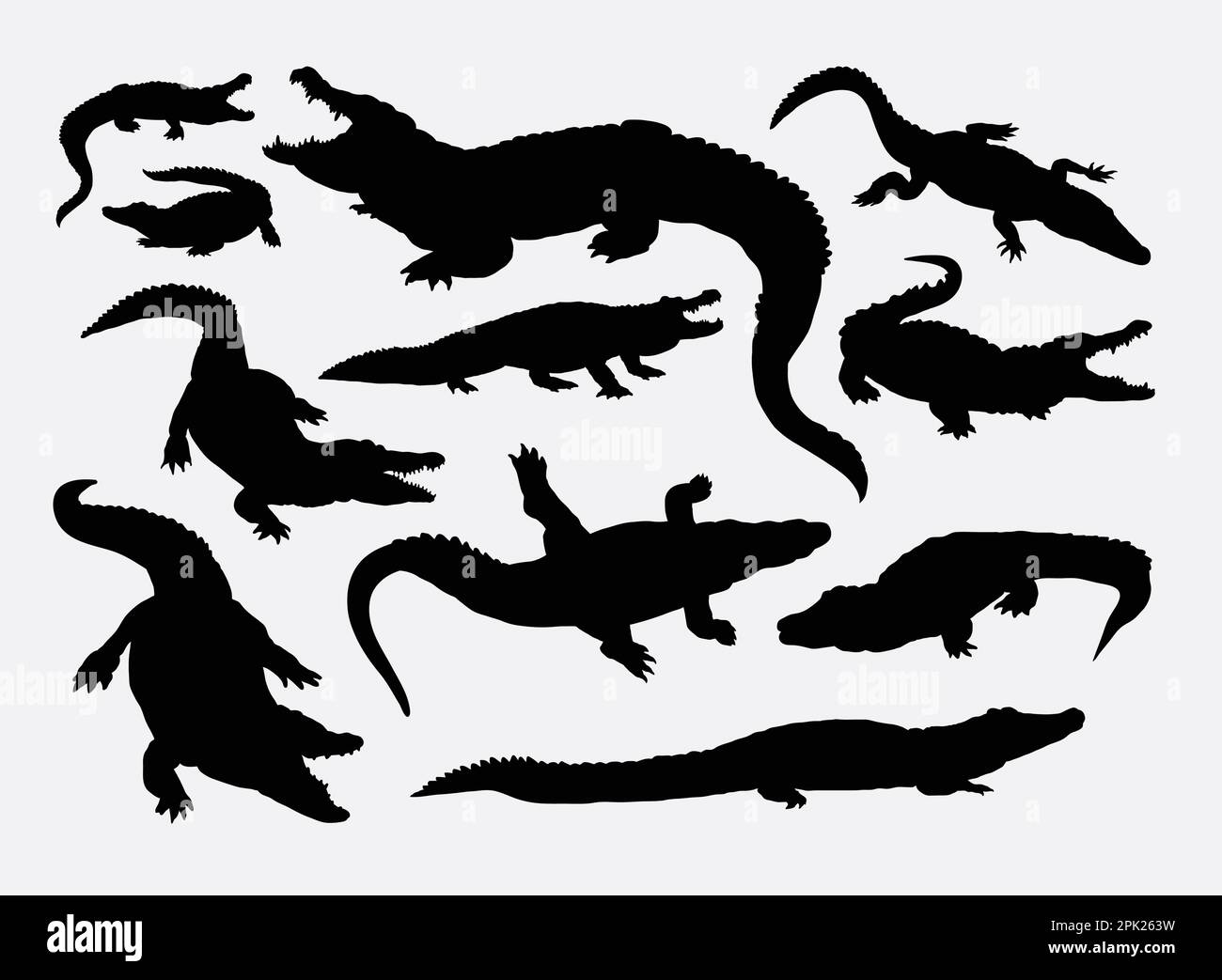 Sagome di animali selvatici di rettile di coccodrillo Illustrazione Vettoriale