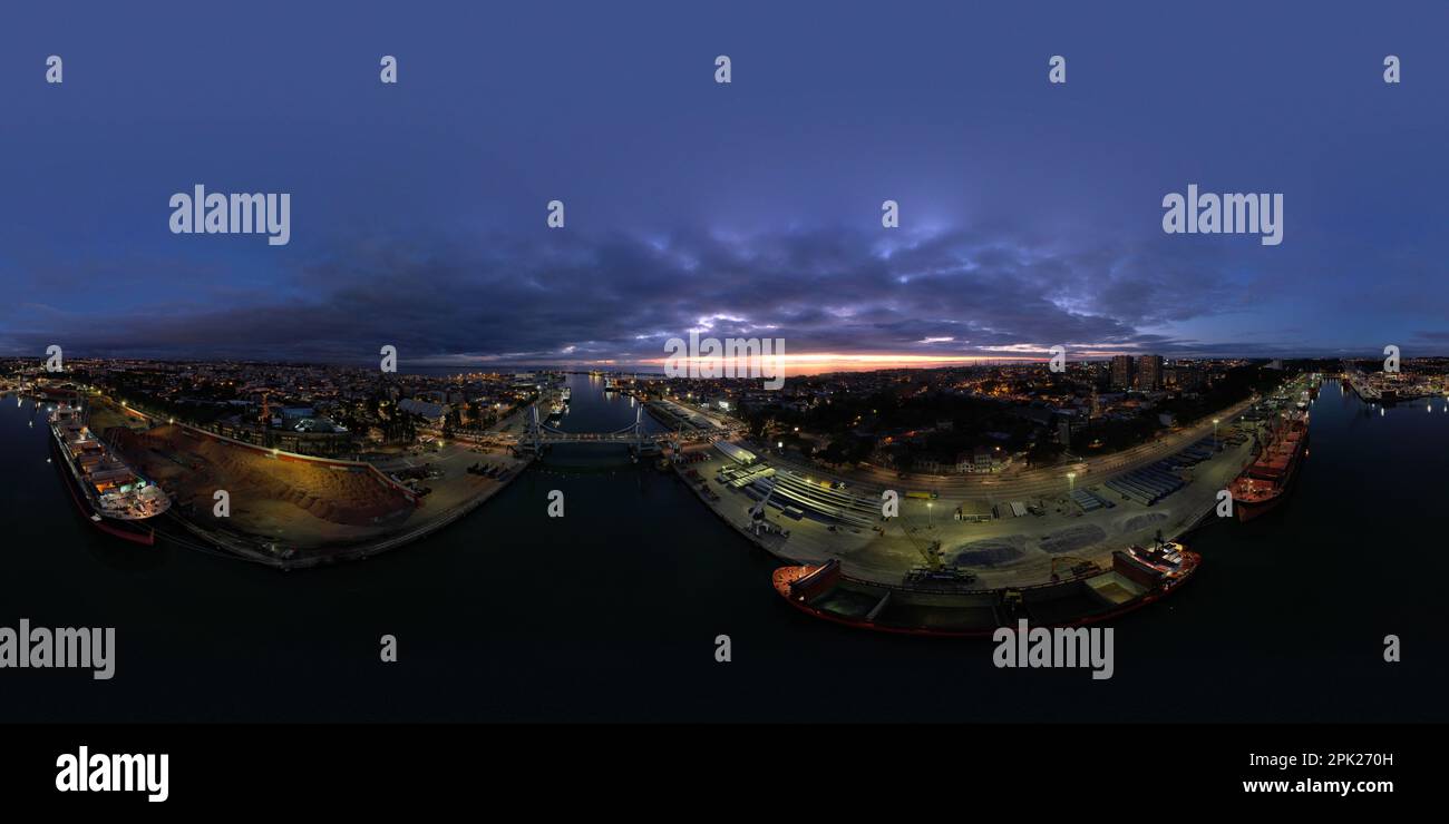 360° grado del porto commerciale di Matosinhos. Foto Stock