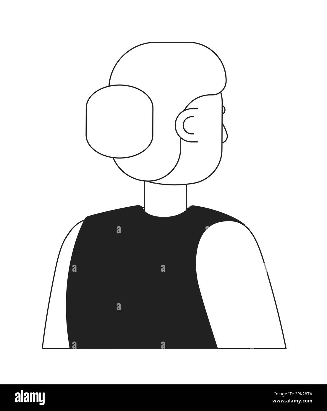 Donna sul retro con un carattere mordente a vettore piano monocromatico di acconciatura mordente Illustrazione Vettoriale