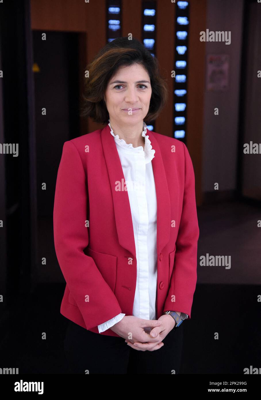 Parigi, Francia. 05th Apr, 2023. Christel Heydemann, CEO di Orange, su BFM Business a Parigi, Francia il 5 aprile 2023 Foto di Alain Apaydin/ABACAPRESS.COM Credit: Abaca Press/Alamy Live News Foto Stock