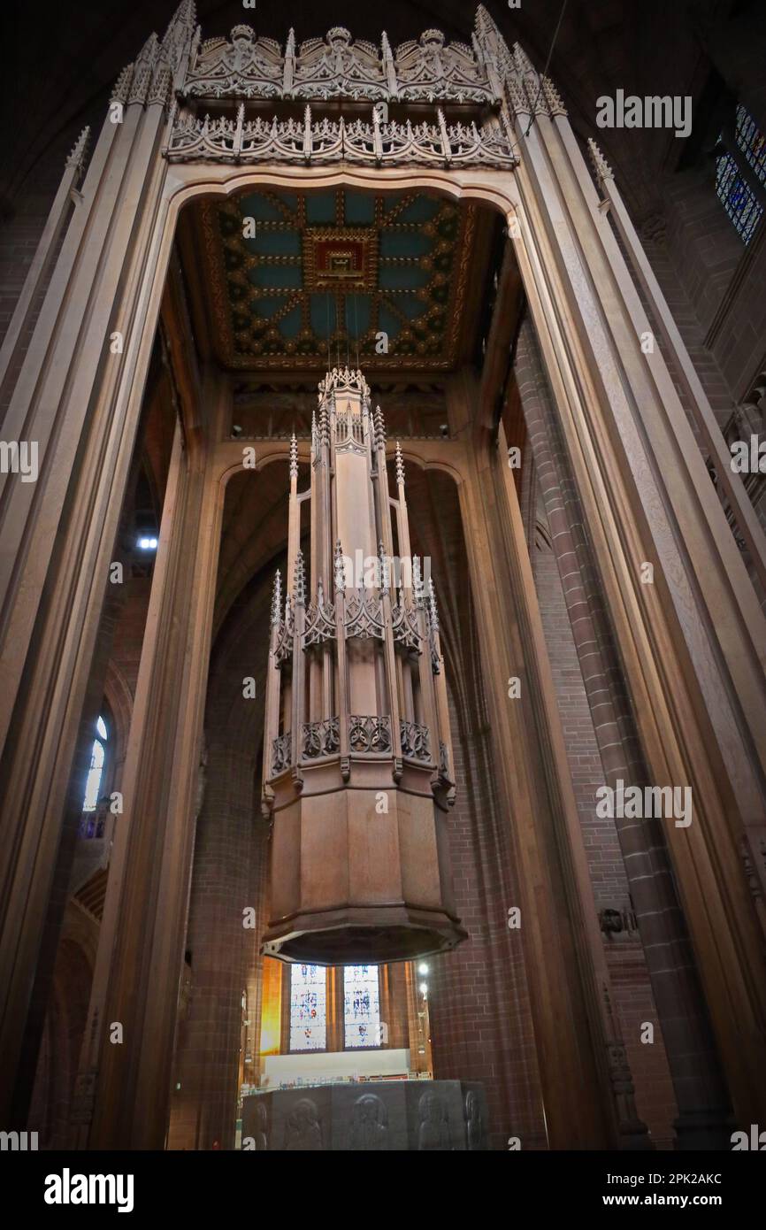 Fonte battesimale alla Cattedrale di Liverpool, St James' Mount, Liverpool, Merseyside, Inghilterra, REGNO UNITO, L1 7AZ Foto Stock