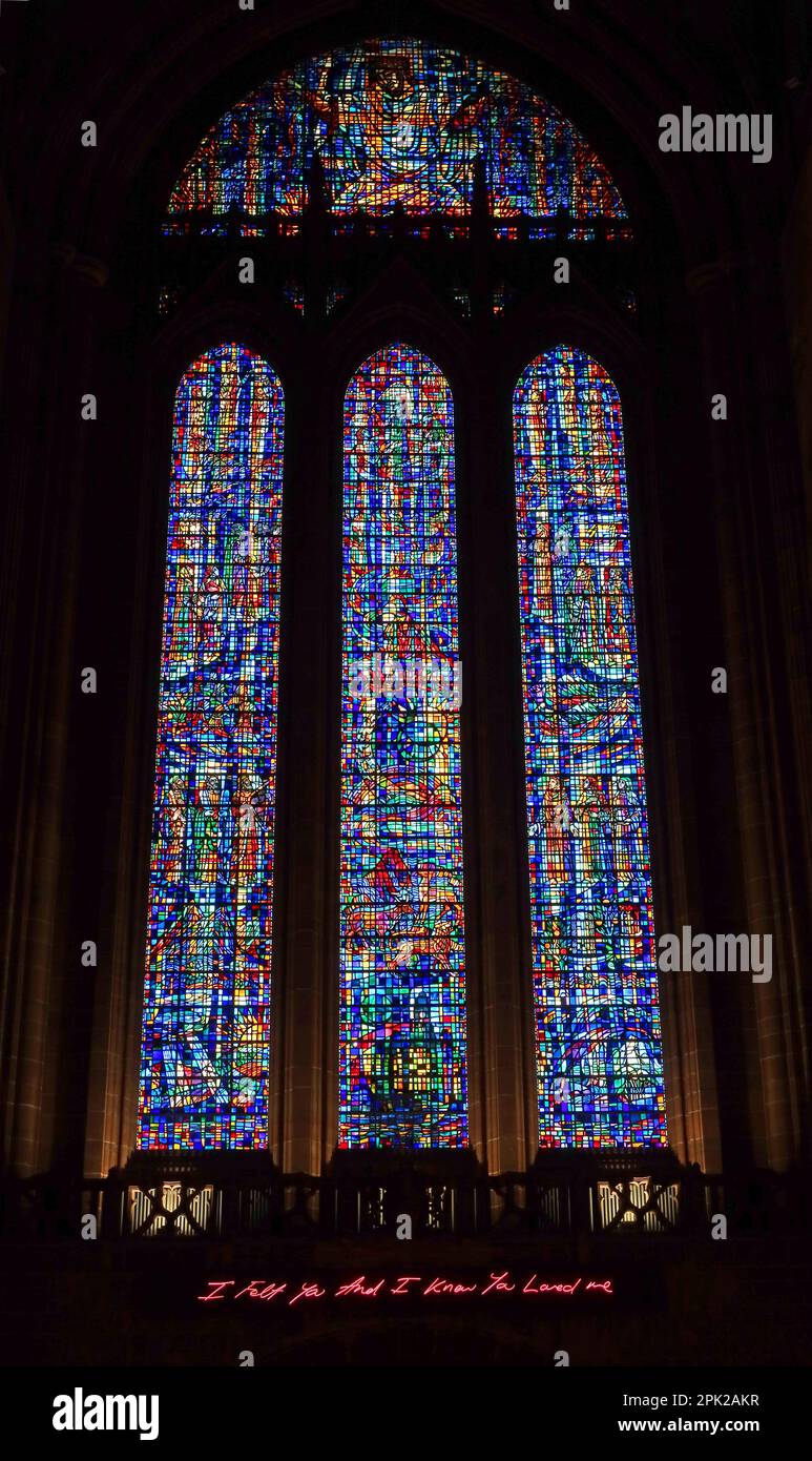 Vetrate colorate, Cattedrale di Liverpool, St James' Mount, Liverpool, Merseyside, INGHILTERRA, REGNO UNITO, L1 7AZ Foto Stock