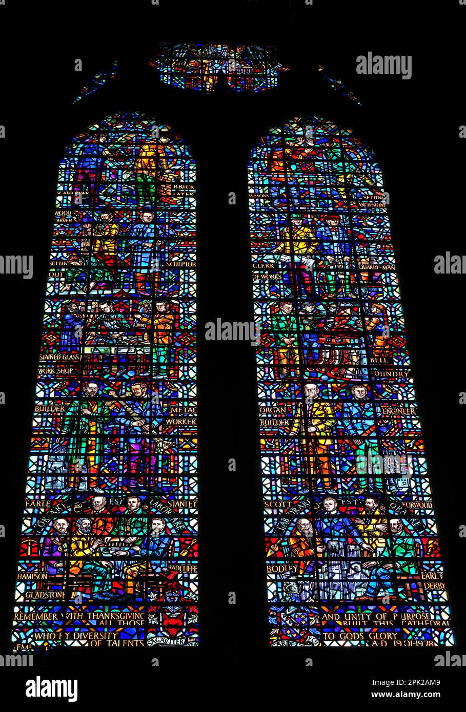 Vetrate colorate, Cattedrale di Liverpool, St James' Mount, Liverpool, Merseyside, INGHILTERRA, REGNO UNITO, L1 7AZ Foto Stock
