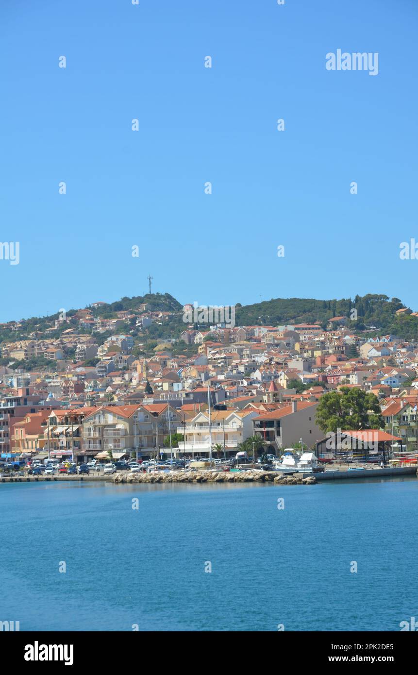 Grecia, Mar Ionio, Cefalonia isola Assos villaggio tradizionale e Argostoli città Foto Stock