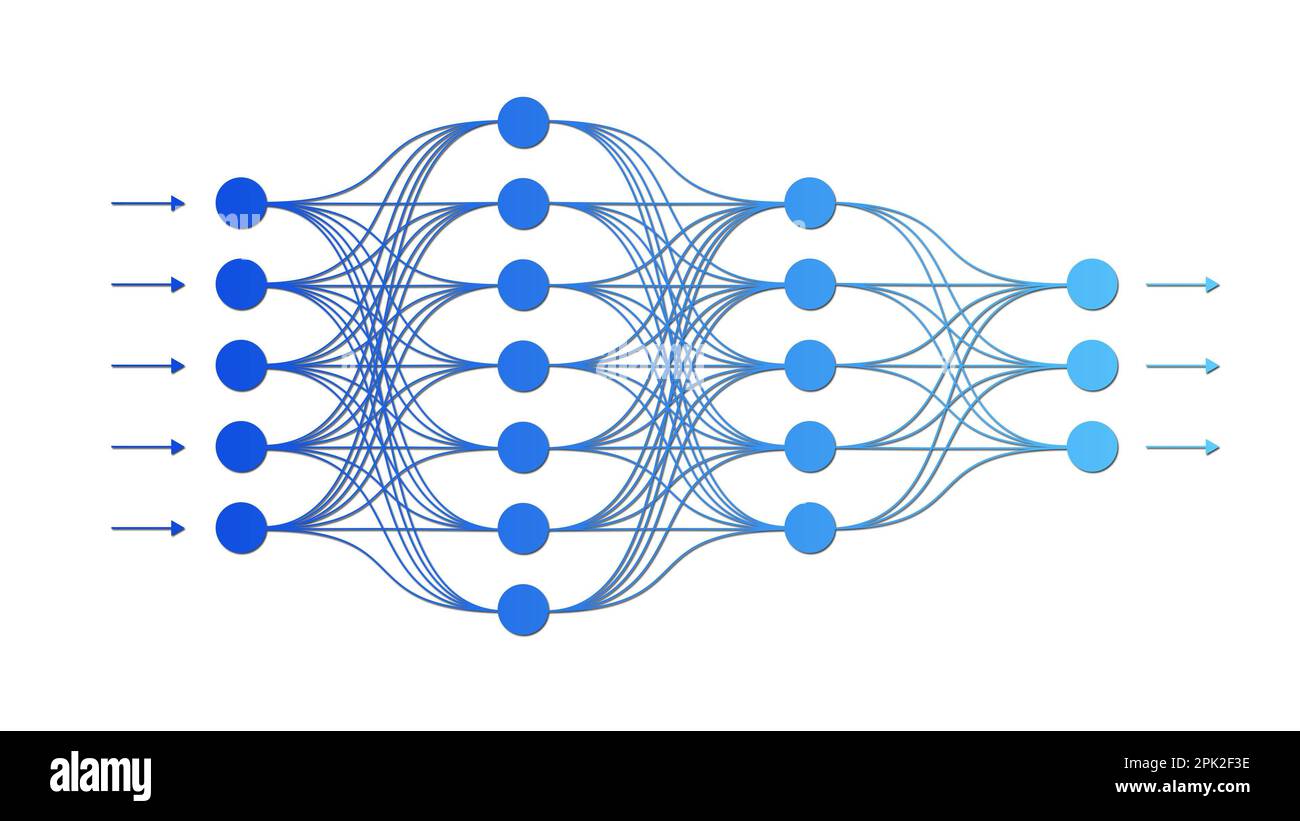 Neural Network - il futuro concetto di apprendimento automatico - 3D Illustrazione Foto Stock