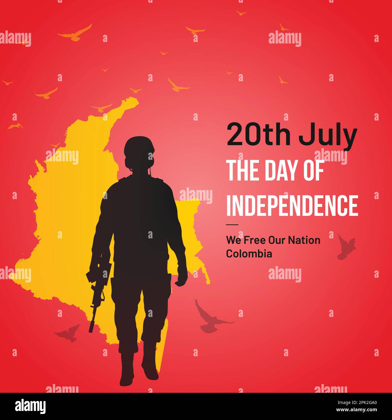 Post sui social media del giorno dell'indipendenza della Colombia, biglietto d'auguri, illustrazione vettoriale. 20 luglio festa nazionale colombiana. Illustrazione Vettoriale