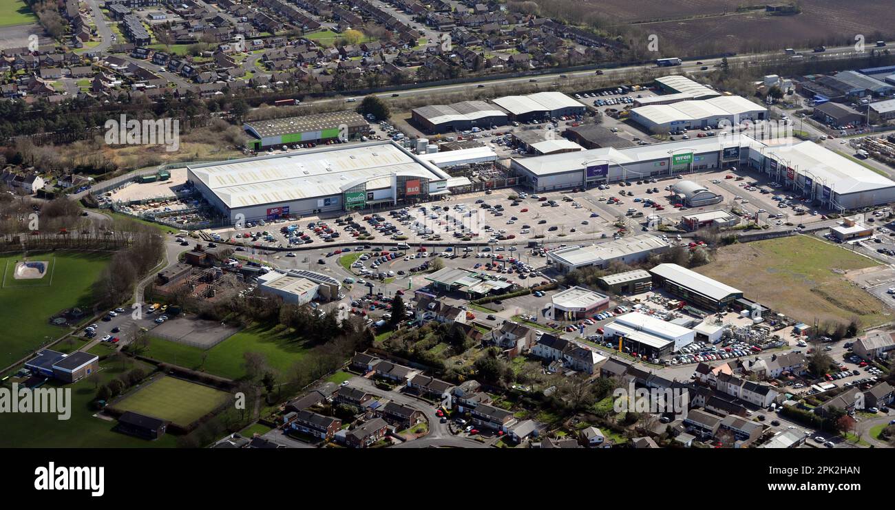 Vista aerea del Durham City Retail Park, a nord di Durham, contea di Durham Foto Stock Vista aerea del Durham City Retail Park, a nord di Durham, contea di Durham Foto Stock