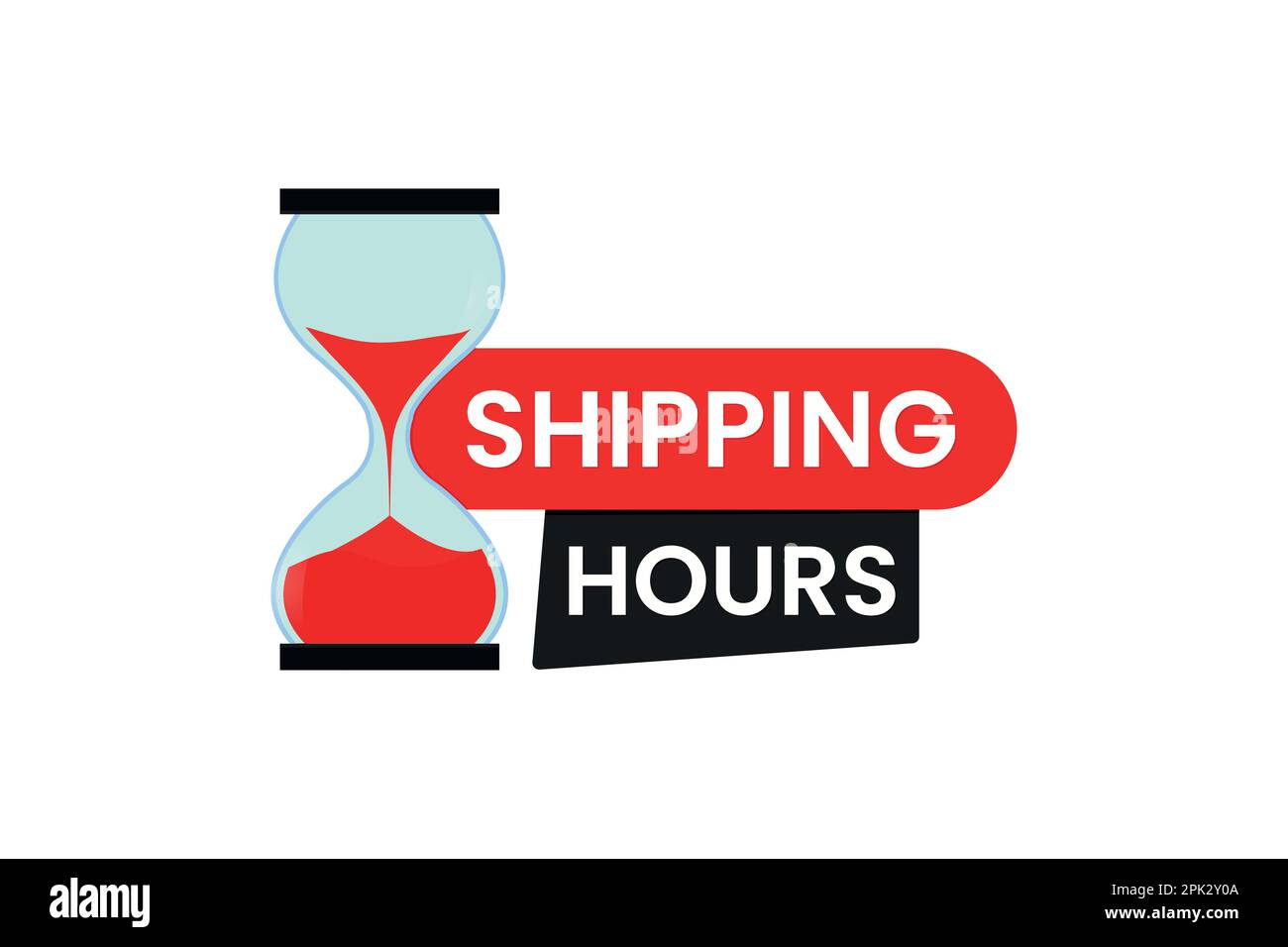 Etichetta delle ore di spedizione con l'icona del vettore clessidra Illustrazione Vettoriale
