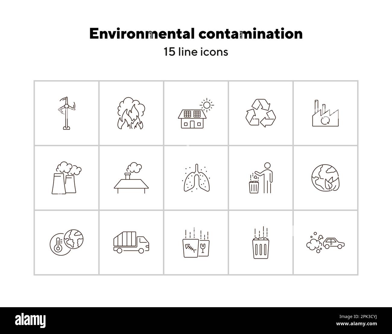 Icone di contaminazione ambientale impostate Illustrazione Vettoriale