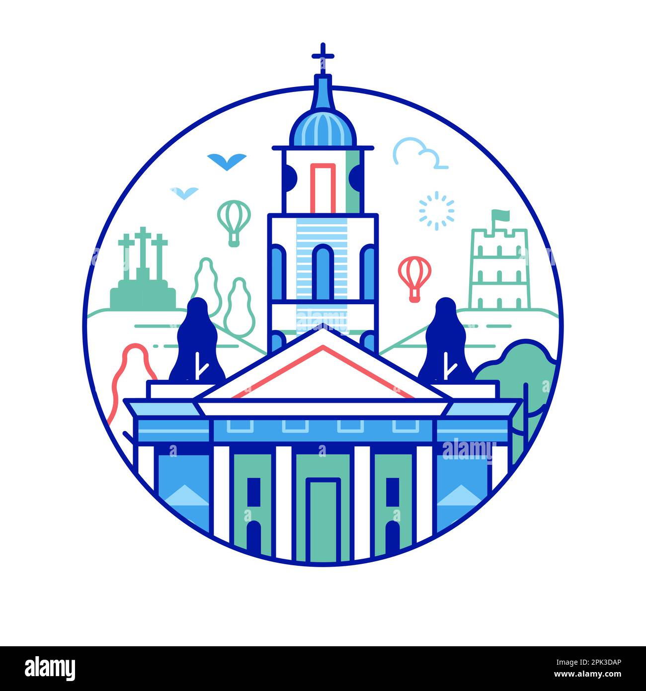 Viaggia sull'icona di Vilnius con la cattedrale e la collina della torre Illustrazione Vettoriale