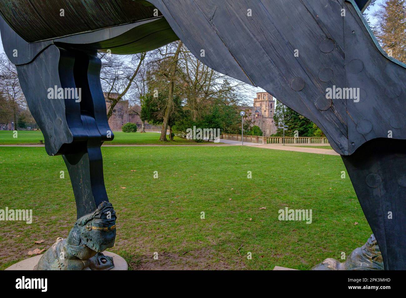 Scultura a cavallo 'Musengaul' di Jürgen Goertz, Heidelberg, Baden-Württemberg, Germania. Foto Stock
