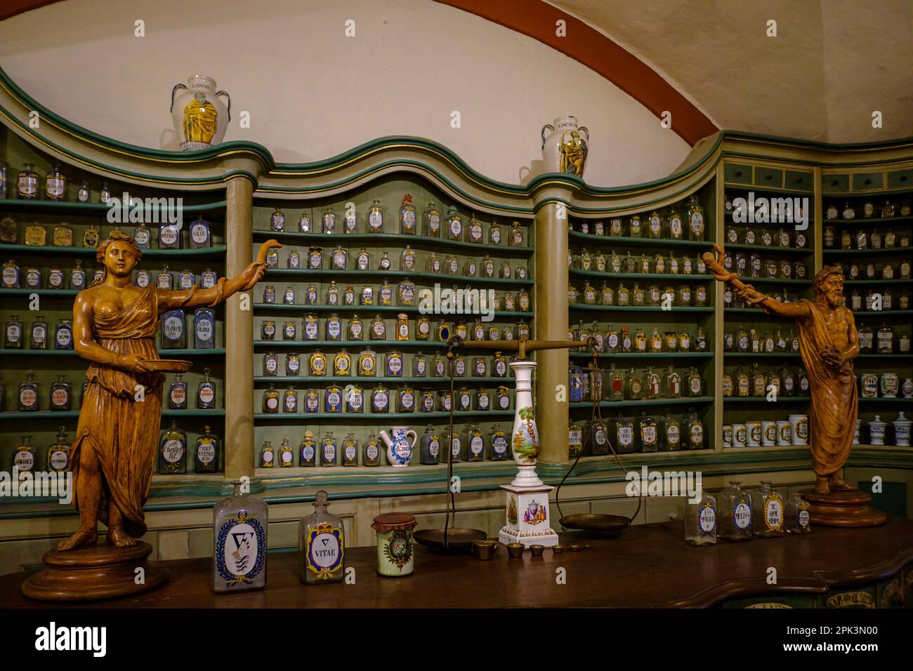 Museo della Farmacia tedesca nel Castello di Heidelberg, Heidelberg, Baden-Württemberg, Germania, Europa. Foto Stock