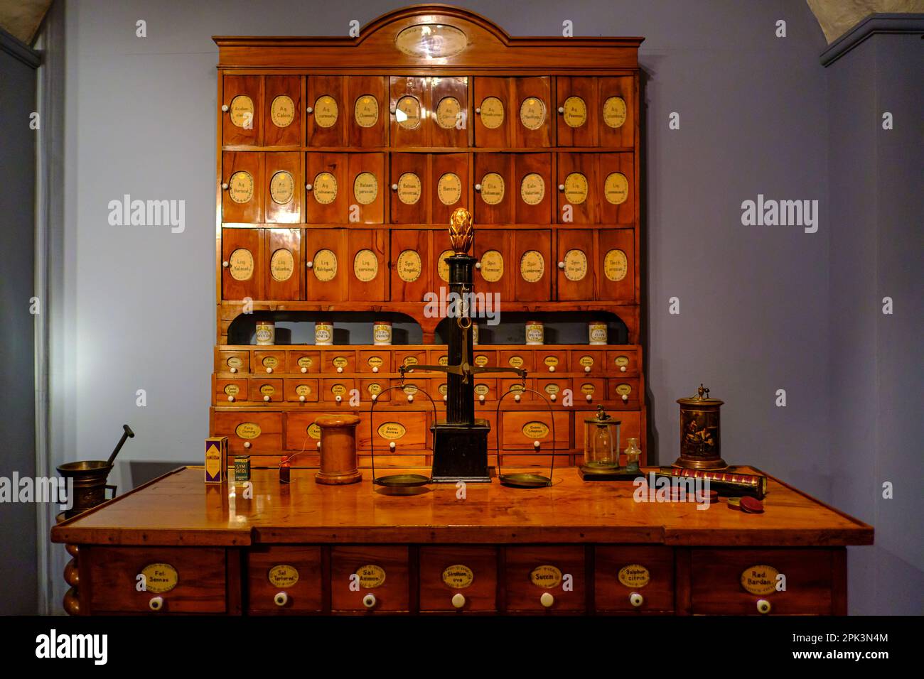 Museo della Farmacia tedesca nel Castello di Heidelberg, Heidelberg, Baden-Württemberg, Germania, Europa. Foto Stock