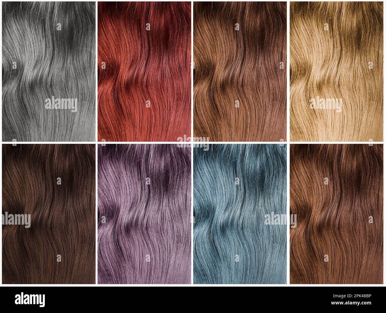 Collage della tavolozza dei colori dei capelli. Set di colori per capelli.  Tinte. Campioni di colore dei capelli colorati Foto stock - Alamy