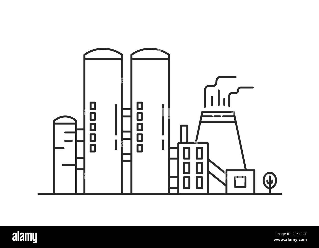 Centrale elettrica di raffineria. Costruzione industriale di fabbrica, disegno vettoriale dell'architettura dell'impianto Illustrazione Vettoriale