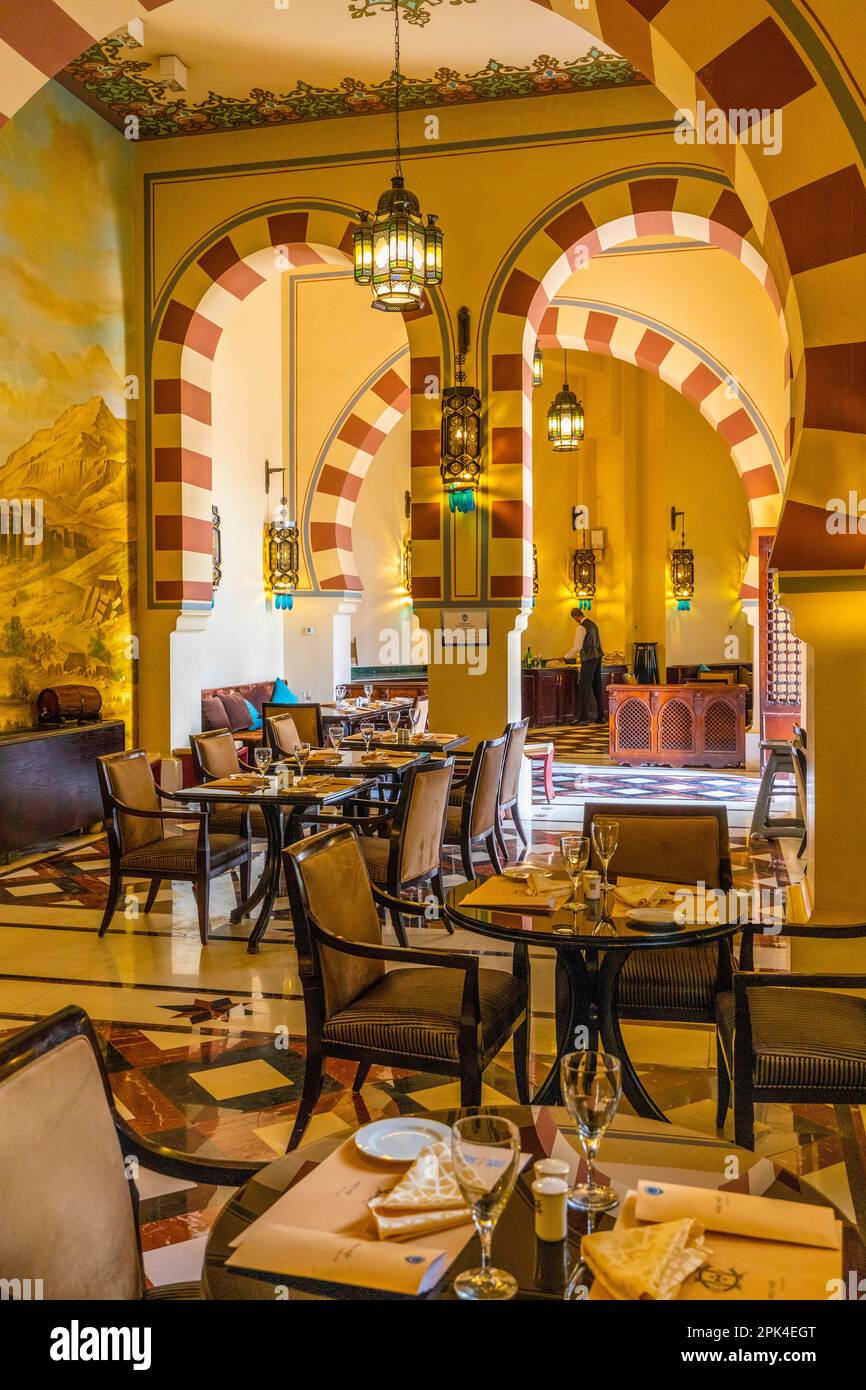 Il ristorante presso l'Old Cataract Hotel, Assuan, Egitto, Nord Est Africa Foto Stock