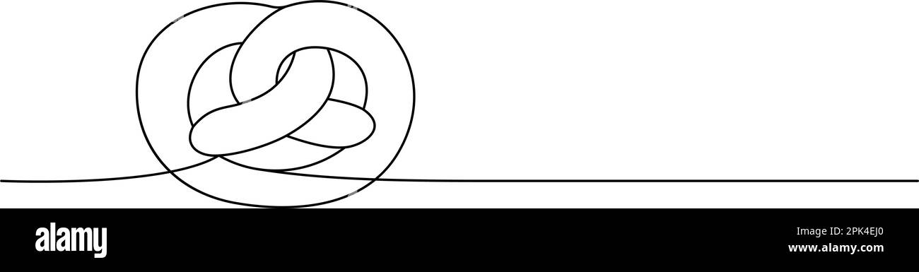 Pretzel disegno continuo a una linea. Prodotti di pasticceria da forno illustrazione continua di una linea. Illustrazione lineare vettoriale minimalista. Isolato su bianco Illustrazione Vettoriale