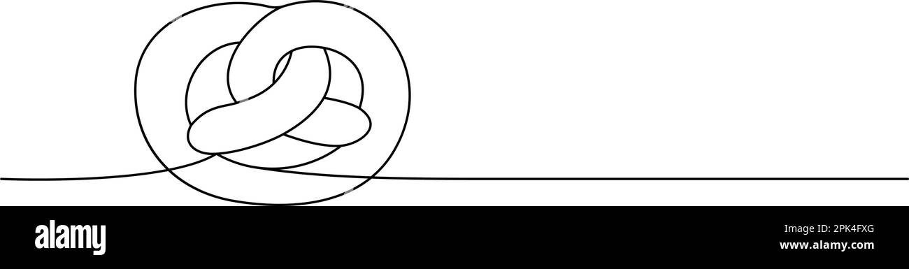 Pretzel disegno continuo a una riga. Illustrazione continua di una linea di prodotti per pasticceria da forno. Illustrazione lineare minimalista vettoriale. Illustrazione Vettoriale