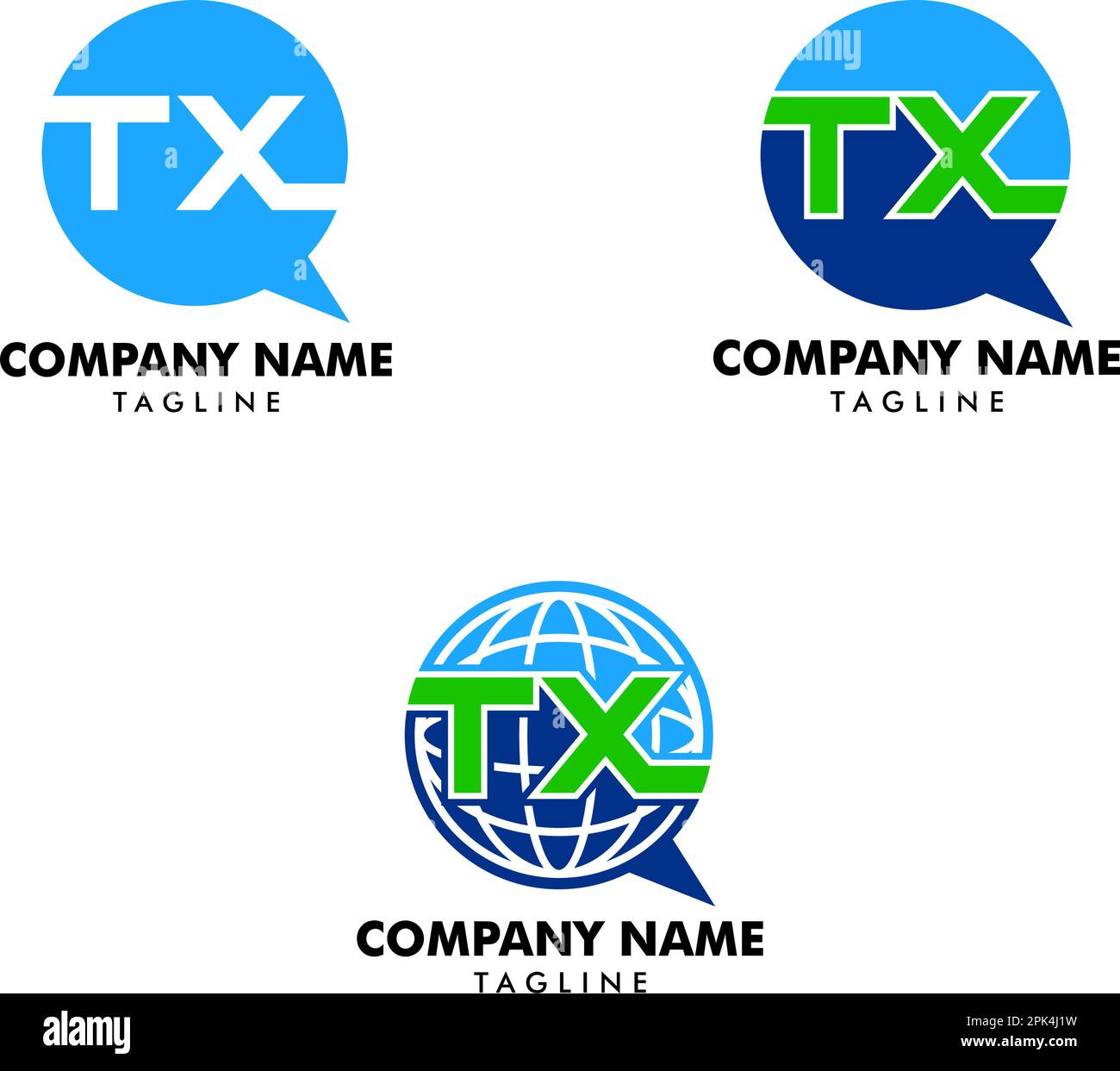 Set di vettore modello per logo Bubble Talk Tx iniziale Illustrazione Vettoriale