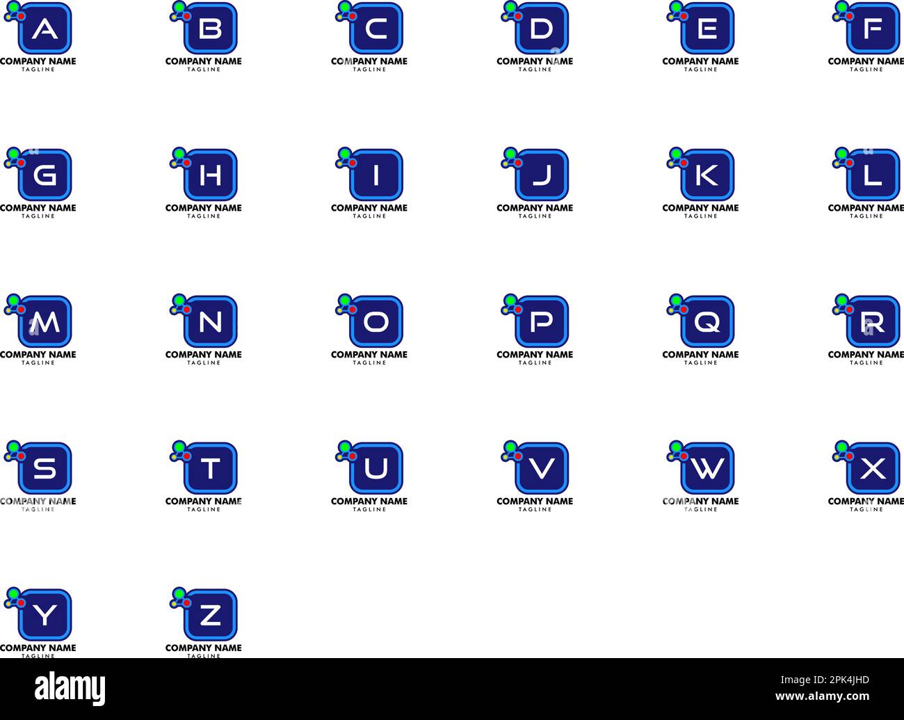 Set di angoli arrotondati quadrati con logo lettera iniziale con elemento Molecule Illustrazione Vettoriale