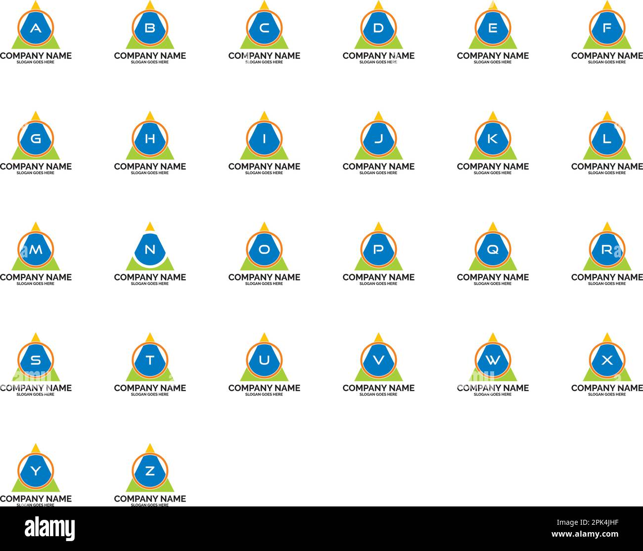 Set di Logo lettera iniziale con elementi cerchio e triangolo Illustrazione Vettoriale