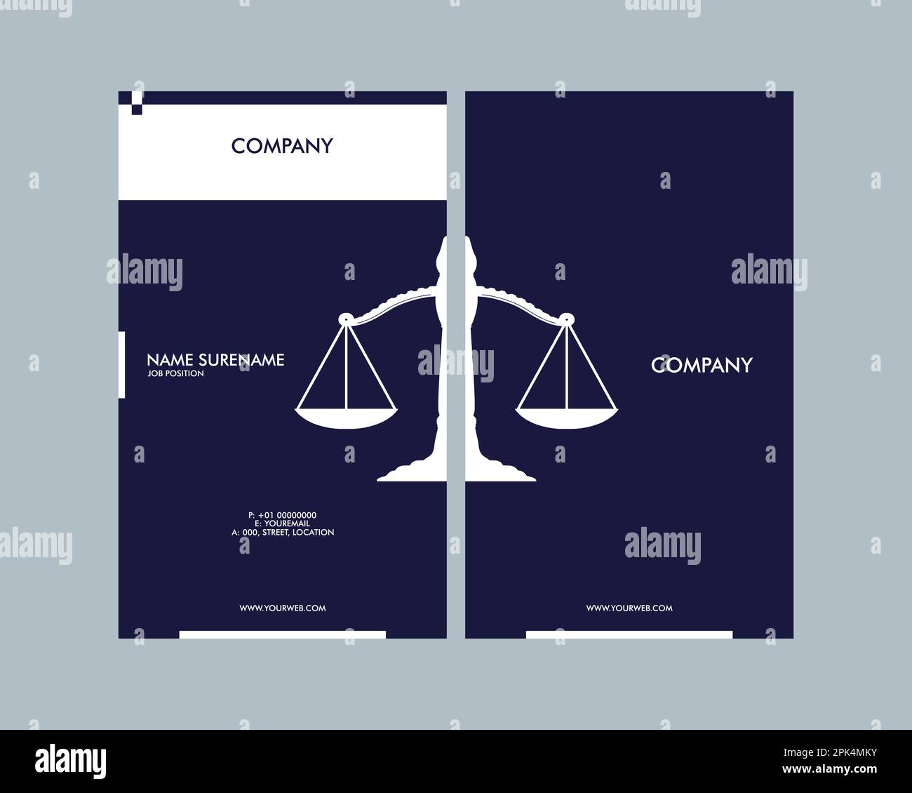 Modello di biglietto da visita di legge e giustizia Illustrazione Vettoriale